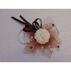 Csuklódísz barna-ekrü, gyöngysoros pánttal 