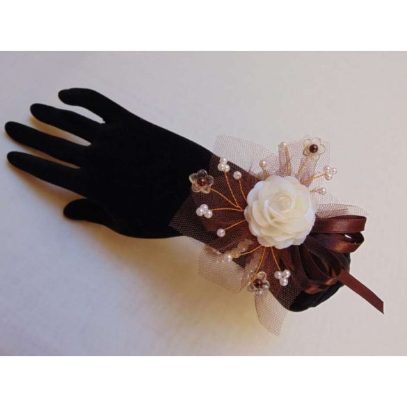 Csuklódísz barna-ekrü, gyöngysoros pánttal 