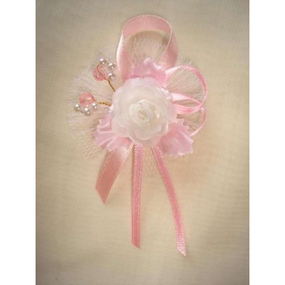 1" Bokréta, kitűző rózsaszín-fehér 