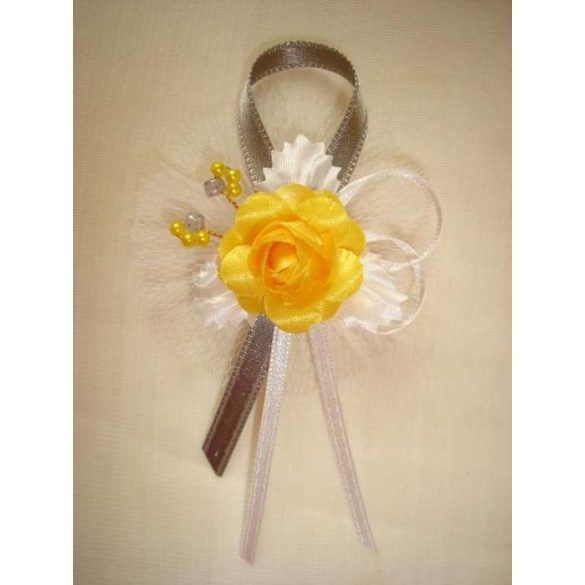 1" Bokréta, kitűző napsárga-fehér-grafit 