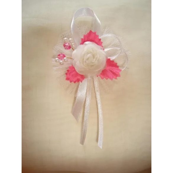 1" Bokréta, kitűző pink-fehér 