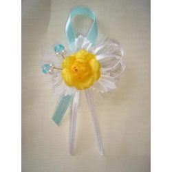 1" Bokréta, kitűző türkiz-napsárga-fehér 