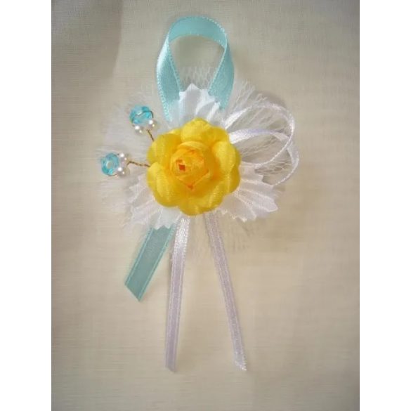 1" Bokréta, kitűző türkiz-napsárga-fehér 