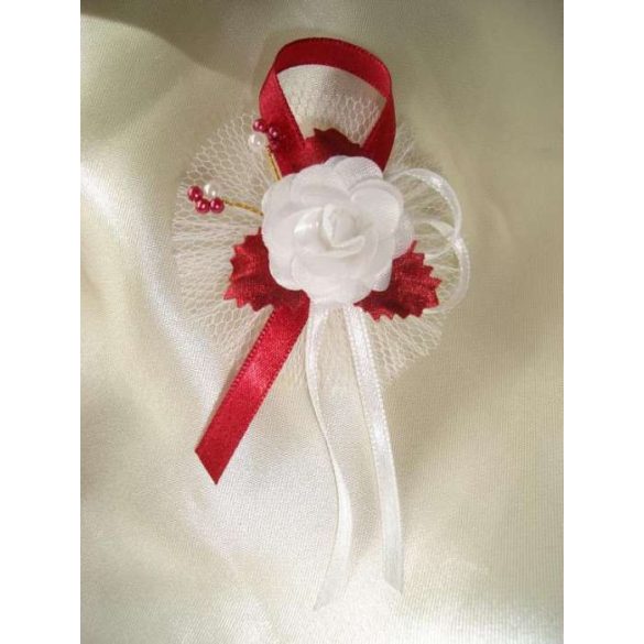 1" Bokréta, kitűző fehér-bordó 