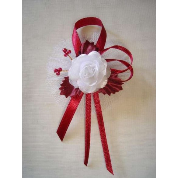 1" Bokréta, kitűző fehér-bordó 