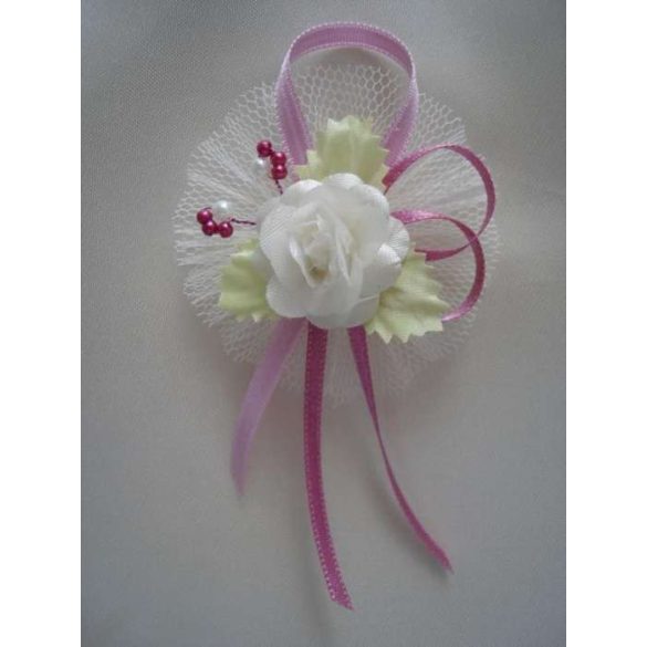 1" Bokréta, kitűző ekrü-mályva-rózsaszín-zöld 