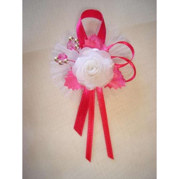 1" Bokréta, kitűző pink-fehér 