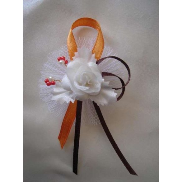 1" Bokréta, kitűző ekrü-narancs-csoki 