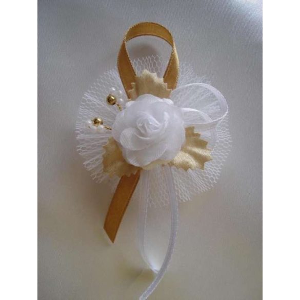 1" Bokréta, kitűző arany-fehér 