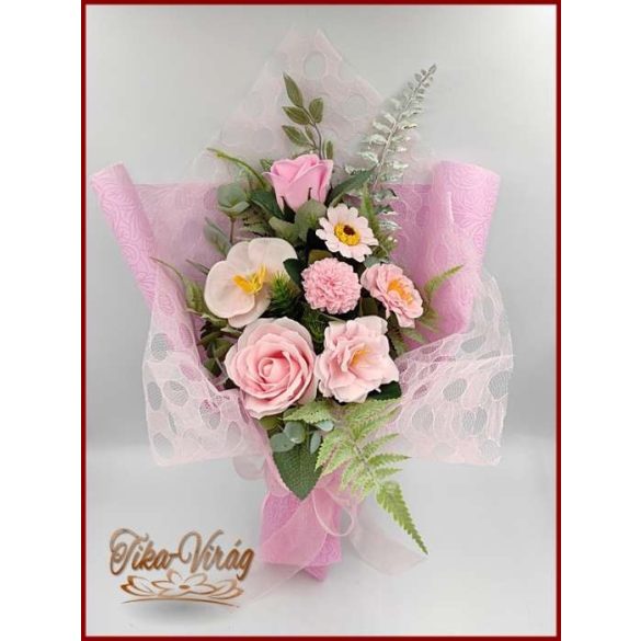 Rózsaszín szappan-virág csokor 