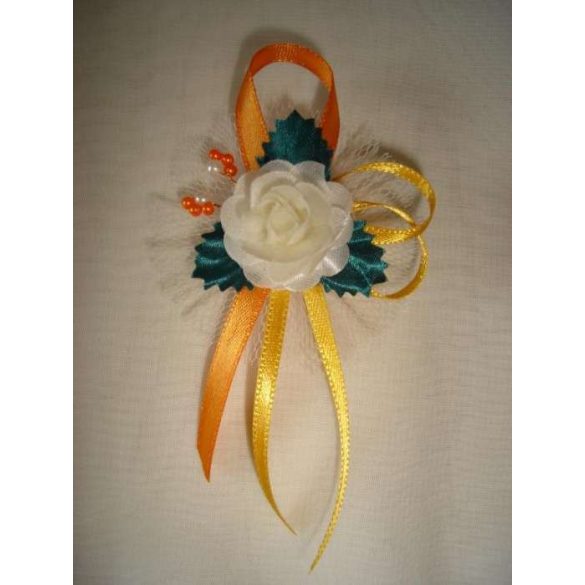 1" Bokréta, kitűző ekrü-zöld-napsága-narancs 