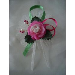 1" Bokréta, kitűző pink-ekrü-zöld 