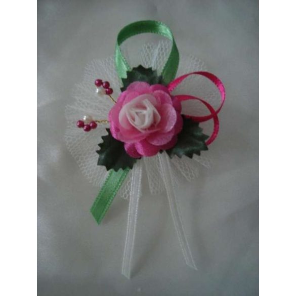 1" Bokréta, kitűző pink-ekrü-zöld 