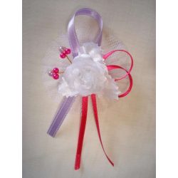 1" Bokréta, kitűző fehér-pink-lila 