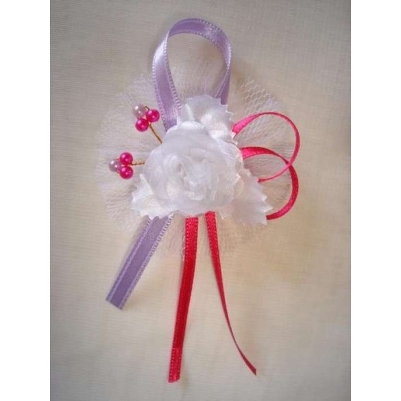 1" Bokréta, kitűző fehér-pink-lila 