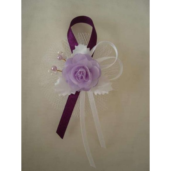 1" Bokréta, kitűző fehér-lila-padlizsán 