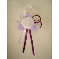 1" Bokréta, kitűző fehér-lila-padlizsán 