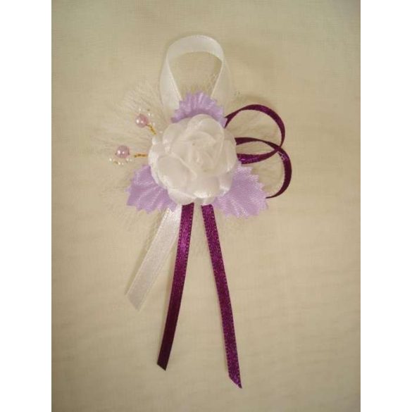 1" Bokréta, kitűző fehér-lila-padlizsán 