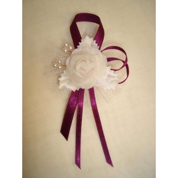 1" Bokréta, kitűző fehér-padlizsán 