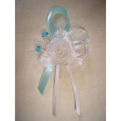 1" Bokréta, kitűző fehér-türkiz 