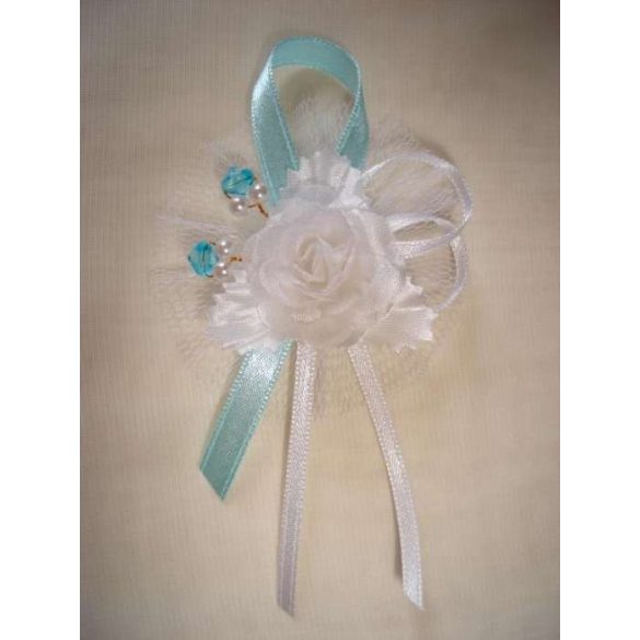 1" Bokréta, kitűző fehér-türkiz 