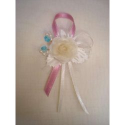 1" Bokréta, kitűző mályva-ekrü-türkiz 