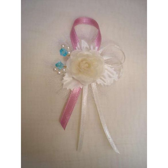 1" Bokréta, kitűző mályva-ekrü-türkiz 