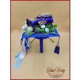 Ovis ballagási örök csokor fiúknak – kék terepjárós egyedi ajándék