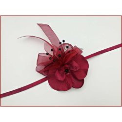   Bordó Orchideás csuklódísz fekete gyöngy díszítéssel 