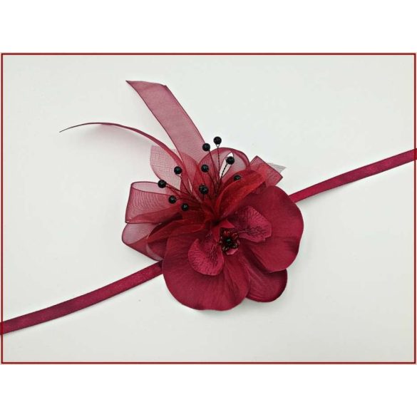 Bordó Orchideás csuklódísz fekete gyöngy díszítéssel 