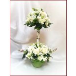 Ekrü színű-vadrózsa fácska vödörben, örök asztaldísz 