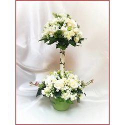   Ekrü színű-vadrózsa fácska vödörben, örök asztaldísz 