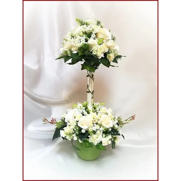 Ekrü színű-vadrózsa fácska vödörben, örök asztaldísz 