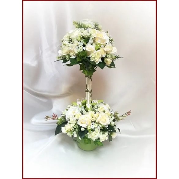 Ekrü színű-vadrózsa fácska vödörben, örök asztaldísz 