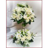 Ekrü színű-vadrózsa fácska vödörben, örök asztaldísz 