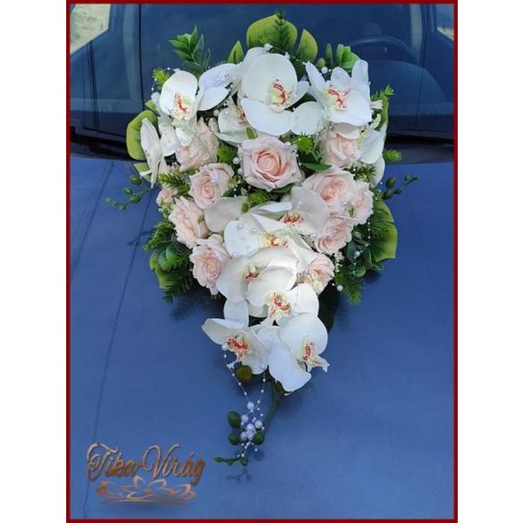 Puder rózsás-fehér orchideás örök autódísz 