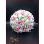 25 SZÁLAS FEHÉR RÓZSÁS-RÓZSASZÍN RÓZSÁVAL Díszített örök-csokor 