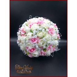   25 SZÁLAS FEHÉR RÓZSÁS-RÓZSASZÍN RÓZSÁVAL Díszített örök-csokor 