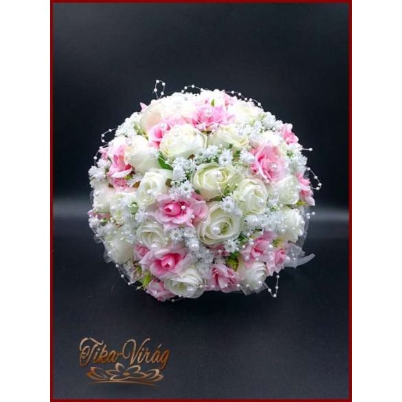 25 SZÁLAS FEHÉR RÓZSÁS-RÓZSASZÍN RÓZSÁVAL Díszített örök-csokor 