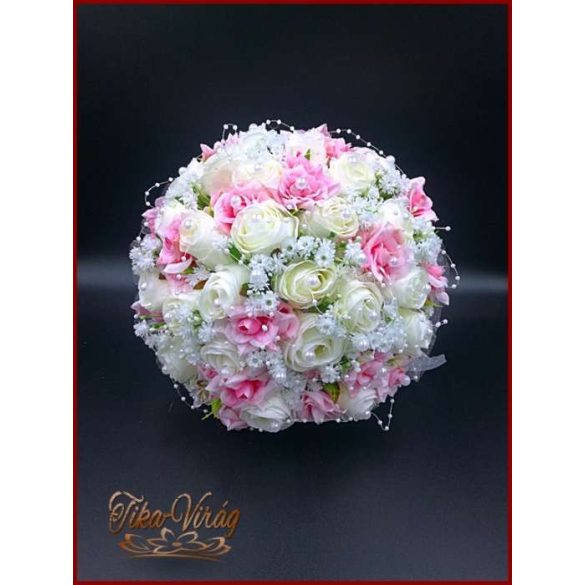 25 SZÁLAS FEHÉR RÓZSÁS-RÓZSASZÍN RÓZSÁVAL Díszített örök-csokor 