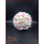 25 SZÁLAS FEHÉR RÓZSÁS-RÓZSASZÍN RÓZSÁVAL Díszített örök-csokor 