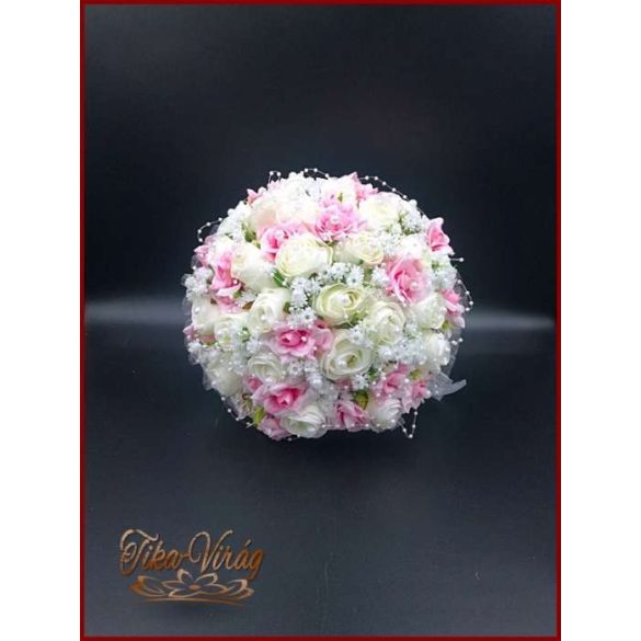 25 SZÁLAS FEHÉR RÓZSÁS-RÓZSASZÍN RÓZSÁVAL Díszített örök-csokor 