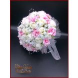 25 SZÁLAS FEHÉR RÓZSÁS-RÓZSASZÍN RÓZSÁVAL Díszített örök-csokor 