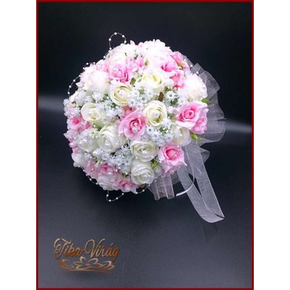 25 SZÁLAS FEHÉR RÓZSÁS-RÓZSASZÍN RÓZSÁVAL Díszített örök-csokor 