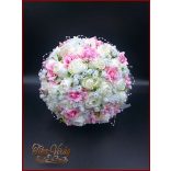 25 SZÁLAS FEHÉR RÓZSÁS-RÓZSASZÍN RÓZSÁVAL DÍSZÍTETT ÖRÖK-CSOKOR + kitűzővel 