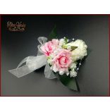 25 SZÁLAS FEHÉR RÓZSÁS-RÓZSASZÍN RÓZSÁVAL DÍSZÍTETT ÖRÖK-CSOKOR + kitűzővel 