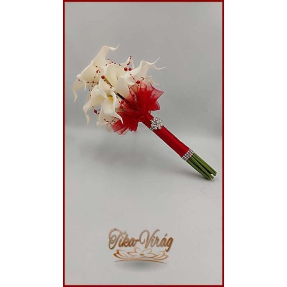 24 virágos Fehér Kála örök-csokor piros díszítéssel 