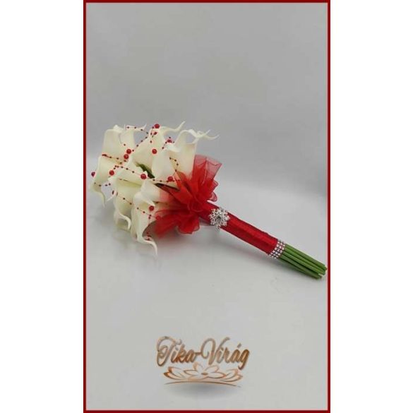 24 virágos Fehér Kála örök-csokor piros díszítéssel 