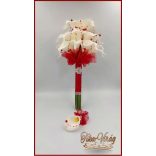 24 virágos Fehér Kála örök-csokor piros díszítéssel + kitűzővel 