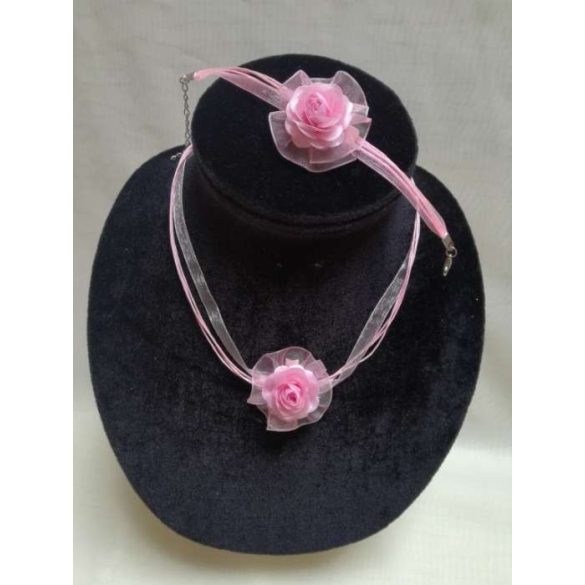 Rózsaszín szett nyaklánc és karkötő 
